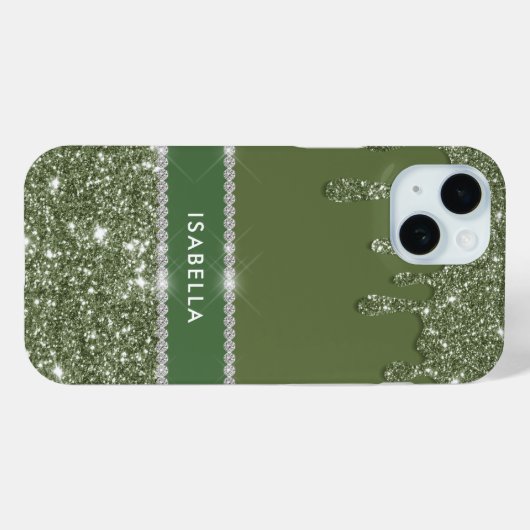 Modern Chic Sage Green Glitzer Sparkle Diamond Case-Mate iPhone Hülle (Rückseite (Horizontal))