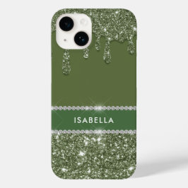 Modern Chic Sage Green Glitzer Sparkle Diamond Case-Mate iPhone 14 Hülle