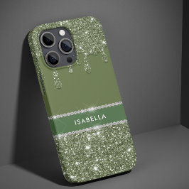 Modern Chic Sage Green Glitzer Sparkle Diamond Case-Mate iPhone Hülle