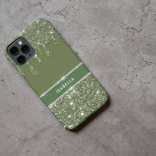 Modern Chic Sage Green Glitzer Sparkle Diamond Case-Mate iPhone Hülle