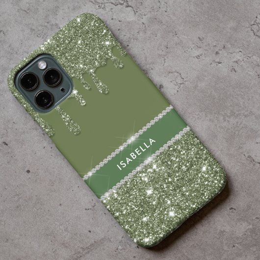 Modern Chic Sage Green Glitzer Sparkle Diamond Case-Mate iPhone Hülle