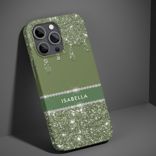 Modern Chic Sage Green Glitzer Sparkle Diamond Case-Mate iPhone Hülle