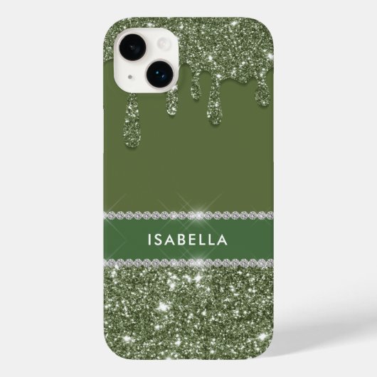 Modern Chic Sage Green Glitzer Sparkle Diamond Case-Mate iPhone Hülle (Rückseite)