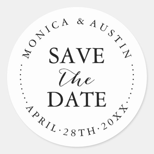 Modern Chic Save the Date Kalligrafy Letters Runder Aufkleber (Vorderseite)