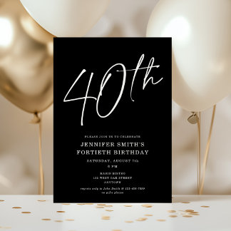 Modern Chic Script 40. Geburtstag Party Einladung