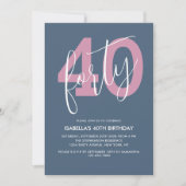 Modern Chic Script 40. Geburtstag Stilvoll Einladung (Vorderseite)