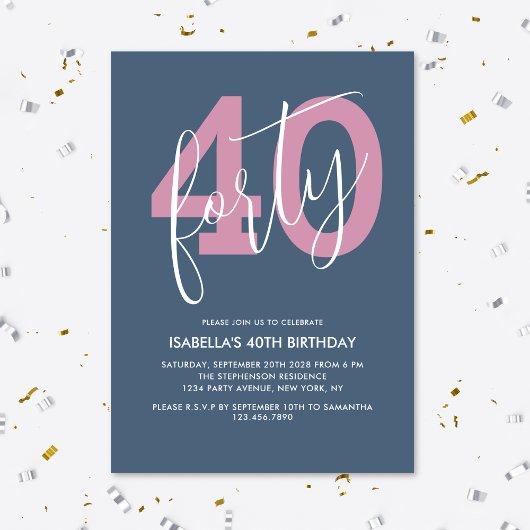 Modern Chic Script 40. Geburtstag Stilvoll Einladung