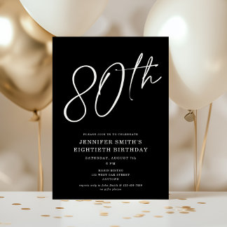 Modern Chic Script Achtzigste 80. Geburtstagsparty Einladung