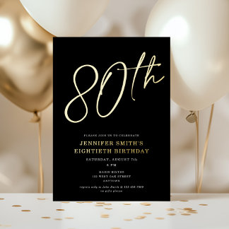 Modern Chic Script Achtzigste 80. Geburtstagsparty Folieneinladung