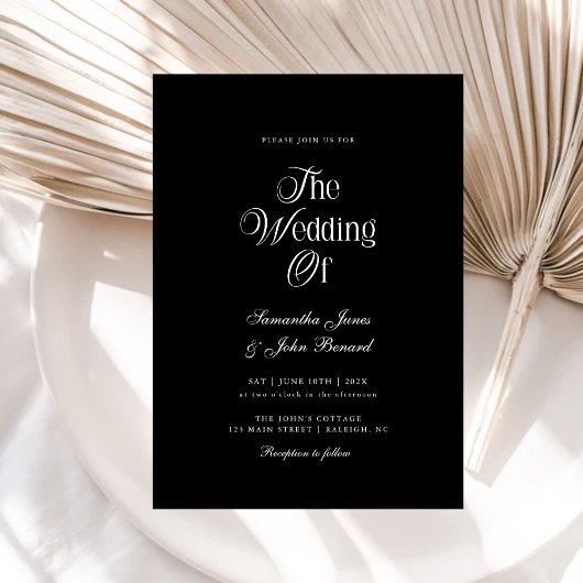 Modern Chic Script Black Elegant Wedding Einladung