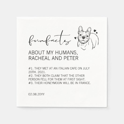 Modern Chic Script Bulldog Fun Facts Wedding Serviette (Vorderseite)