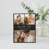 Modern Chic Script Foto Collage Save the Date Ankündigungspostkarte (Stehend Vorderseite)