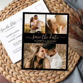 Modern Chic Script Foto Collage Save the Date Ankündigungspostkarte