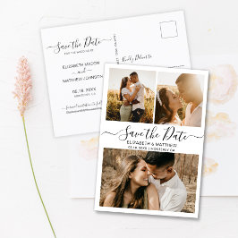 Modern Chic Script Foto Collage Save the Date Ann Ankündigungspostkarte