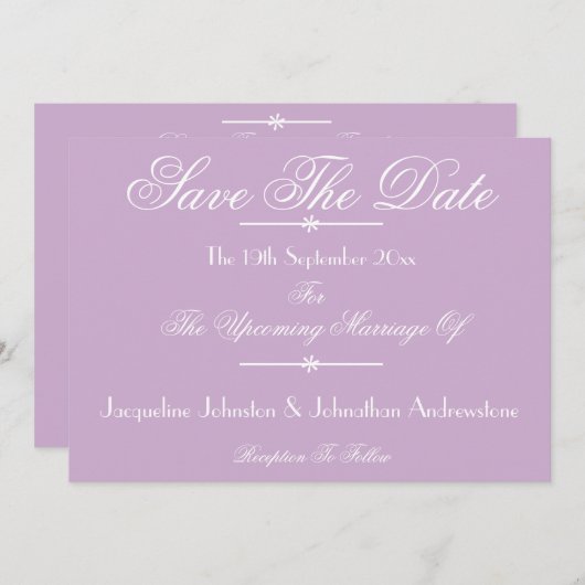 Modern Chic Script Name Mauve Save the Date Ankündigung (Vorne/Hinten)