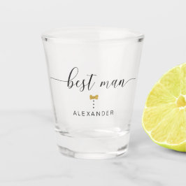 Modern Chic Script Trauzeuge Gold Bow Krawatte Nam Schnapsglas