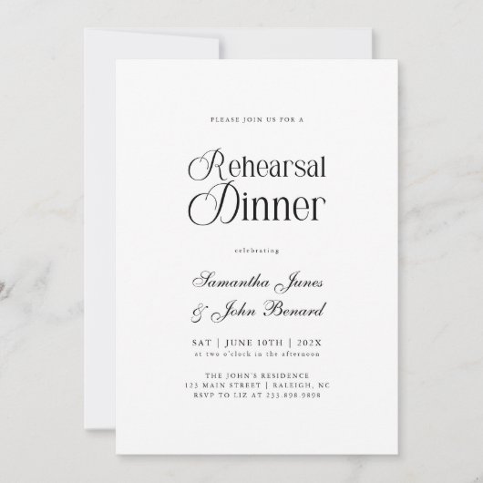 Modern Chic Script Wedding Rehearsal Dinner Einladung (Vorderseite)