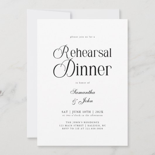 Modern Chic Script Wedding Rehearsal Dinner Einladung (Vorderseite)