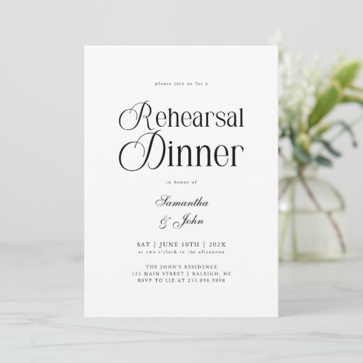 Modern Chic Script Wedding Rehearsal Dinner Einladung (Stehend Vorderseite)