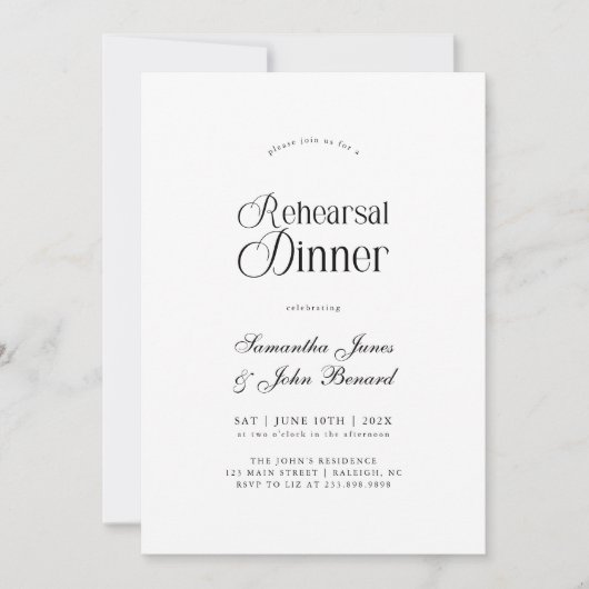 Modern Chic Script Wedding Rehearsal Dinner Einladung (Vorderseite)