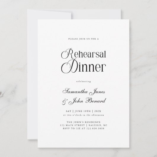 Modern Chic Script Wedding Rehearsal Dinner Einladung (Vorderseite)