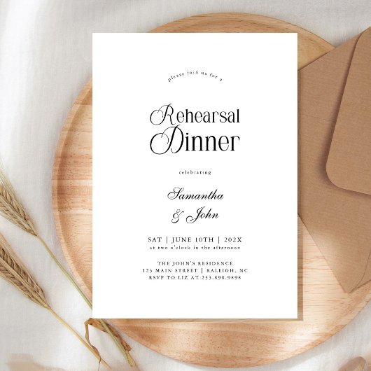 Modern Chic Script Wedding Rehearsal Dinner Einladung
