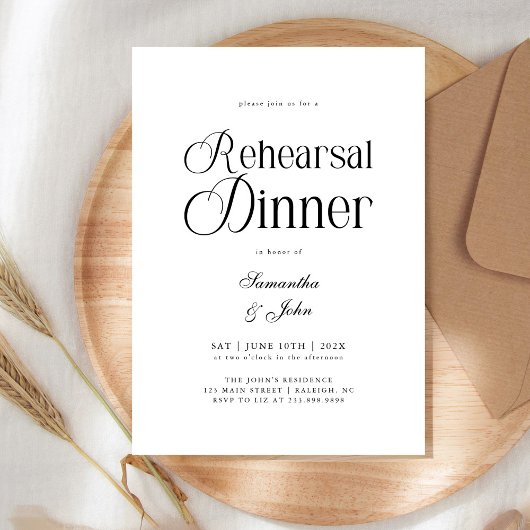 Modern Chic Script Wedding Rehearsal Dinner Einladung