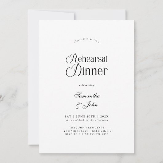Modern Chic Script Wedding Rehearsal Dinner Einladung (Vorderseite)