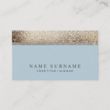 Modern Chic Sequin Dusty Blue Silver Business Card