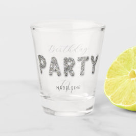 Modern Chic Silver Glitzer Monogram Birthday Party Schnapsglas