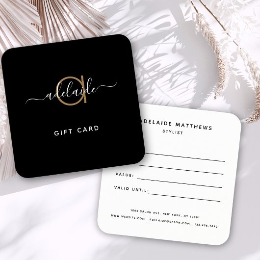 Modern Chic Simple Monogram Black Gold Gift Card