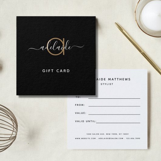 Modern Chic Simple Monogram Black Gold Gift Card