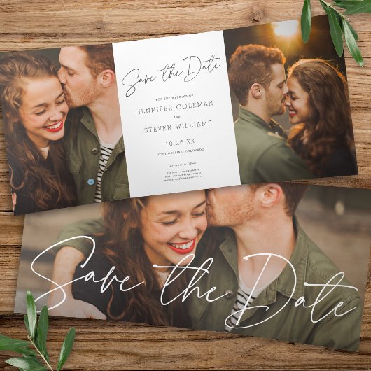 Modern Chic Statement Save The Date Photo Card Dreifach Gefaltete Einladung