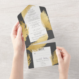 Modern Chic Tropical Gold Palm Wedding All In One Einladung