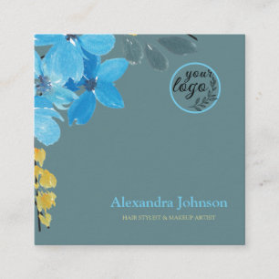 Modern Chic tropische Aquarell Haar Make-up Logo Quadratische Visitenkarte