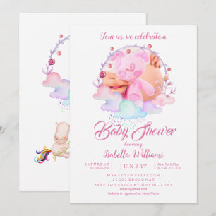 Modern Chic Unicorn Watercolor Girl Babydusche Einladung