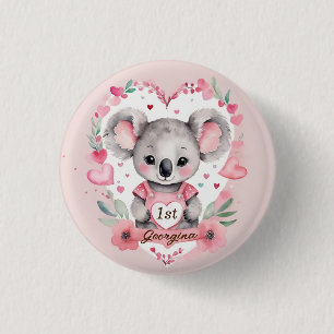Modern Chic Watercolor Koala Pink Birthday Gefalle Button