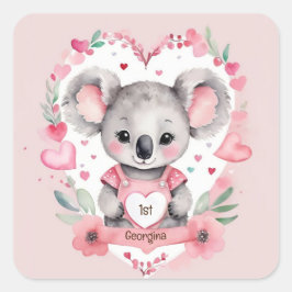 Modern Chic Watercolor Koala Pink Geburtstagsparty Quadratischer Aufkleber