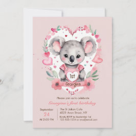 Modern Chic Watercolor Koala Rosa Geburtstag Einladung