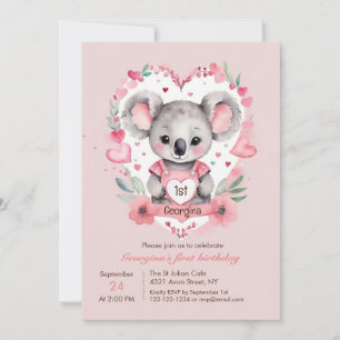 Modern Chic Watercolor Koala Rosa Geburtstag Einladung