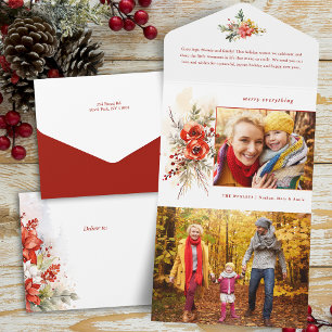 Modern Chic Watercolor Weihnachten Botanisches Fot All In One Einladung