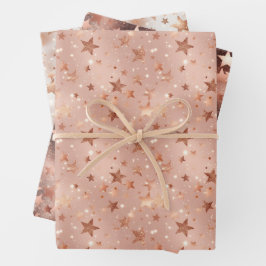 Modern Chic Weihnachten Rose Gold & Pink Stars Geschenkpapier Set