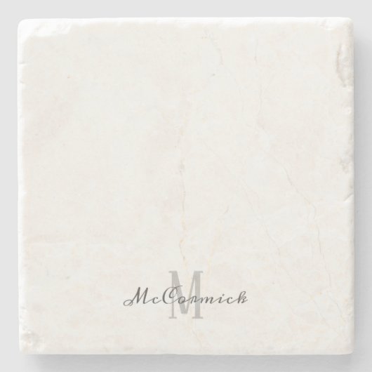 Modern Chic White Gray Script Monogram Steinuntersetzer (Vorderseite)