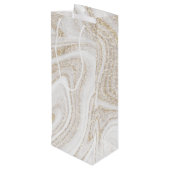 Modern chic white marble gold glitter geschenktüte für weinflaschen (Rückseite Schrägansicht)