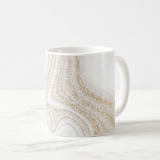 Modern chic white marble gold glitter kaffeetasse (VorderseiteRechts)