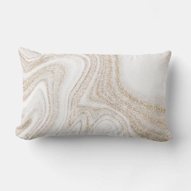 Modern chic white marble gold glitter lendenkissen (Vorderseite)