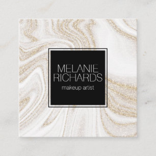 Modern chic white marble gold glitter quadratische visitenkarte