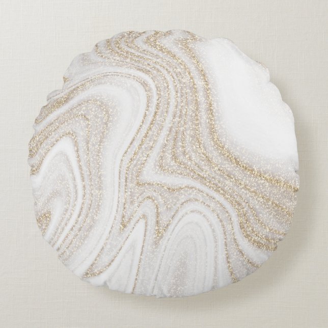 Modern chic white marble gold glitter rundes kissen (Vorderseite)