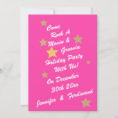 Modern Chic White Pinik Gold Stars Groovy Holiday Einladung (Vorderseite)