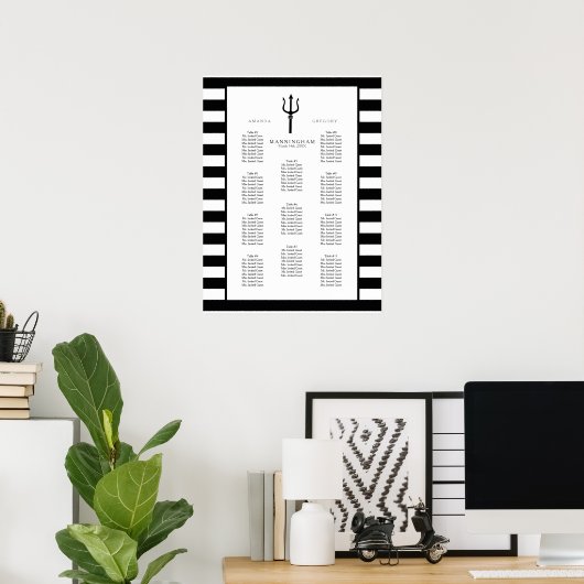 MODERN Chic Wide Stripes mit Trident Wedding Seati Poster (Heimbüro)